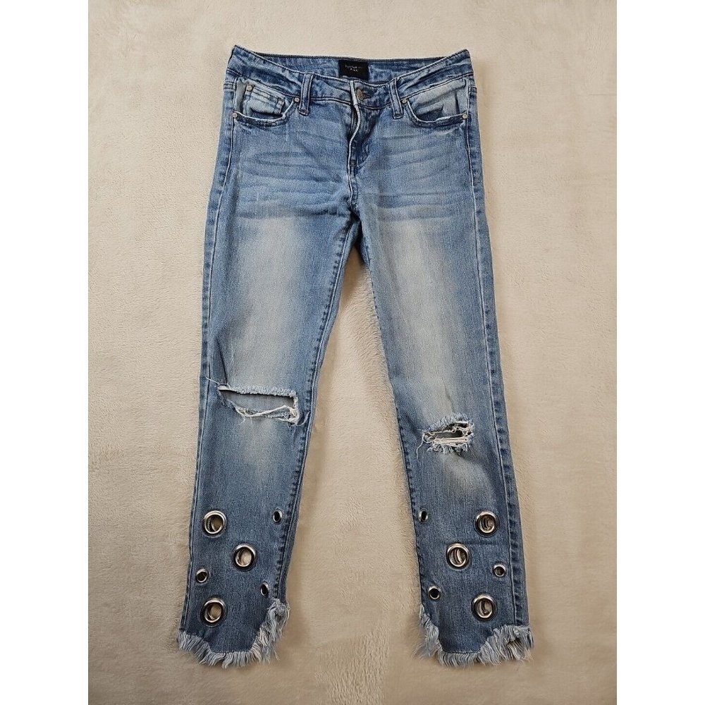 Celebrity Pink Jeans Women' Size 5 27x23 Ankle Straight Distressed Blue Grommets